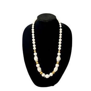 Vintage White and Gold Beaded Necklace 32”